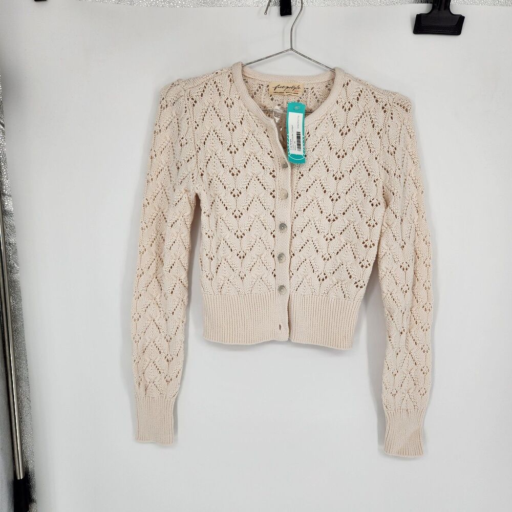Free People Women's White XS Pretty In Pointelle Cardigan NWT